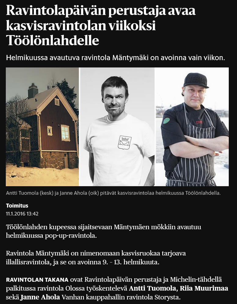 Ravintolapäivän perustaja avaa kasvisravintolan viikoksi Töölönlahdelle - Helsingin Sanomat