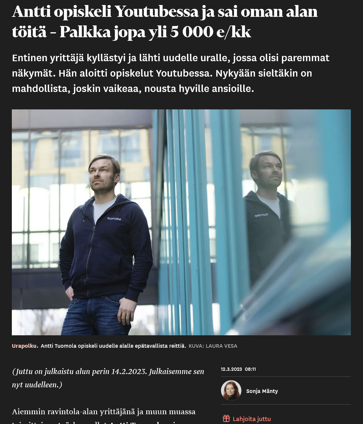 Antti opiskeli Youtubessa ja sai oman alan töitä – Palkka jopa yli 5 000€/kk - Talouselämä